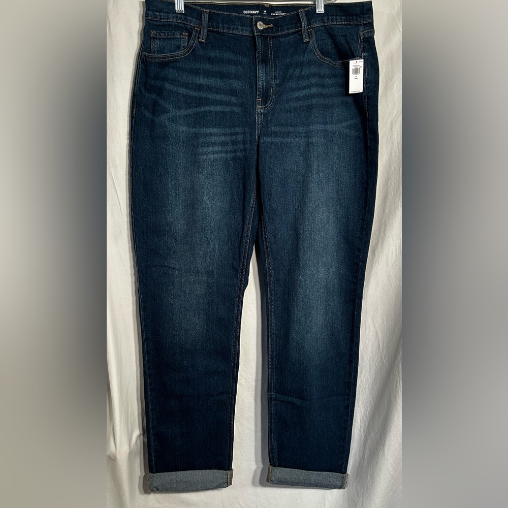 WOMENS NEW 14T TALL OLD NAVY MID RISE WOW BOYFRIEND ROLLED HEM BLUE DENIM JEANS